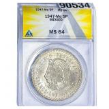 1947-Mo 5P Mexico ANACS MS64