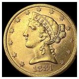 1881 Liberty Head Half Eagle $5 Gold UNCIRCULATED