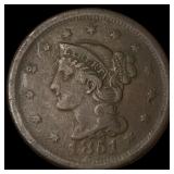 1851 Braided Hair Large Cent LIGHTLY CIRCULATED