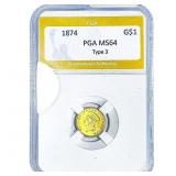 1874 Rare Gold Dollar PGA MS64