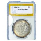 1881-O Morgan Silver Dollar PGA MS64 PL