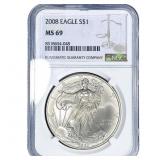 2008 Silver Eagle NGC MS69