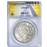 1923-D Silver Peace Dollar ANACS MS61