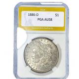 1886-O Morgan Silver Dollar PGA AU58
