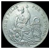 1934 Peru Silver Un Sol NEARLY UNCIRCULATED