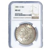 1881-O Morgan Silver Dollar NGC MS62