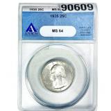 1935 Washington Silver Quarter ANACS MS64