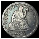 1847-O Silver Seated Liberty Quarter NEARLY UNCIRC