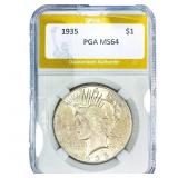 1935 Silver Peace Dollar PGA MS64