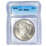 1925 Silver Peace Dollar ICG MS65