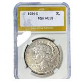 1934-S Silver Peace Dollar PGA AU58