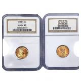 [2 Coins] 1955-S Wheat Cent NGC MS66 RD