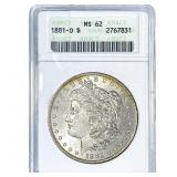 1881-O Morgan Silver Dollar ANACS MS62