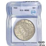 1922 Silver Peace Dollar ICG MS62
