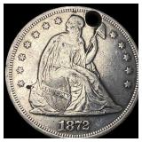 1872 Silver Seated Liberty Dollar (holed) HIGH GRA
