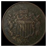 1865 Two-Cent Piece NEARLY UNCIRCULATED