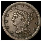 1857 Braided Hair Half Cent NEARLY UNCIRCULATED