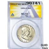 1951-D Franklin Half Dollar ANACS MS61 FBL