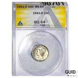 1941-D Mercury Silver Dime ANACS MS64 FSB