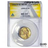 1950-D Jefferson Nickel ANACS MS66 5 Steps
