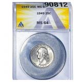1949 Washington Silver Quarter ANACS MS64