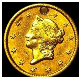 1851 Gold $1 Type 1 (holed). HIGH GRADE