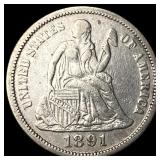 1891 Silver Dime CLOSELY UNCIRCULATED