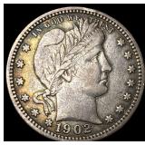 1902-S Silver Barber Quarter NEARLY UNCIRCULATED