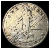 1907-S Silver Philippines One Peso LIGHTLY CIRCULA