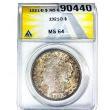 1921-D Morgan Silver Dollar ANACS MS64