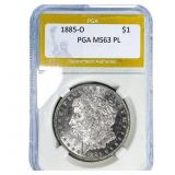 1885-O Morgan Silver Dollar PGA MS63 PL