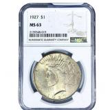 1927 Silver Peace Dollar NGC MS63
