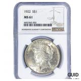 1922 Silver Peace Dollar NGC MS61
