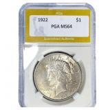 1922 Silver Peace Dollar PGA MS64