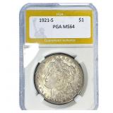 1921-S Morgan Silver Dollar PGA MS64