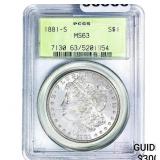 1881-S Morgan Silver Dollar PCGS MS63