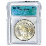 1922-D Silver Peace Dollar ICG MS64