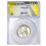 1936 Washington Silver Quarter ANACS MS63