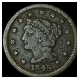 1845 Braided Hair Large Cent NICELY CIRCULATED