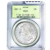 1881-S Morgan Silver Dollar PCGS MS63