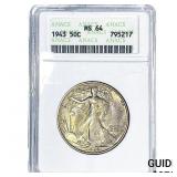 1943 Walking Liberty Half Dollar ANACS MS64