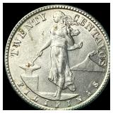 1944-D Silver 20 Centavos Philippines CLOSELY UNCI