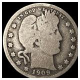 1909-S Silver Barber Quarter NICELY CIRCULATED