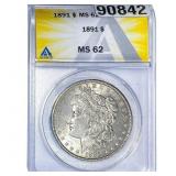 1891 Morgan Silver Dollar ANACS MS62