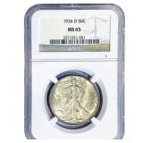1936-D Walking Liberty Half Dollar NGC MS65