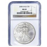 2008 Silver Eagle NGC MS69