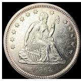 1862 Silver Seated Liberty Quarter CLOSELY UNCIRCU