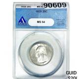 1935 Washington Silver Quarter ANACS MS64