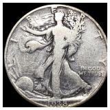 1938-D Silver Half Dollar Walking Liberty NICELY C