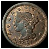 1851 Braided Hair Large Cent LIGHTLY CIRCULATED